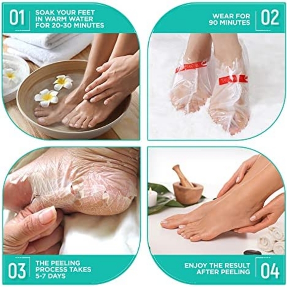 Foot Peel Mask for Dry Cracked Feet - Remove Dead Skin and Calluses - pack of 4 - Picture 2 of 6